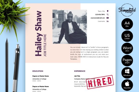 Download Modern Resume CV Template for Word &amp; Pages Hailey Shaw - Premium Bundle